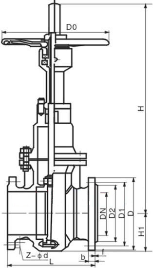Z43H/X铸钢平板闸阀产品外形和连接尺寸尺寸示意图